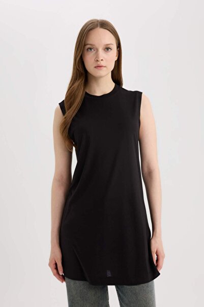 DeFacto Siyah Regular Fit Bisiklet Yaka Kolsuz Basic Düz Siyah Tunik A8352AX24AU