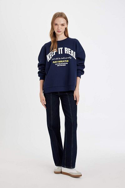 DeFacto Oversize Wide Fit Crew Neck Printed Thick Sweatshirt 3166201