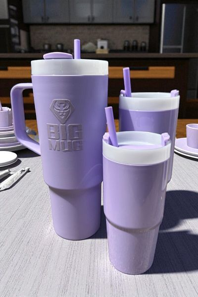 Comprox Tritan Big Family – Set of 3 Nesting Cups with Straws - Family Size 3 Mug Purple