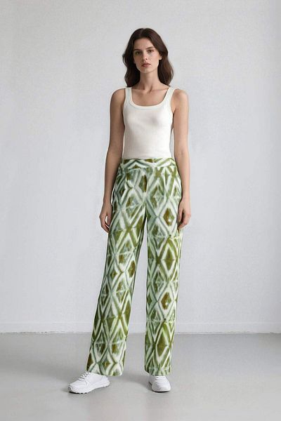 DeFacto Patterned Viscose Fabric - Relax Fit Pants with Pockets and Wide Leg Crinkle D3794Ax24Au