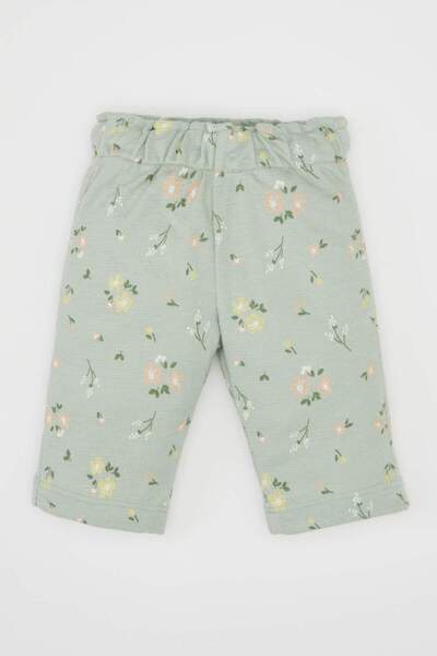 DeFacto Kız Bebek 3lü Takım Çiçekli Bisiklet Yaka Uzun Kollu Tişört Beli Lastikli Desenli Pantolon Saç Bandı