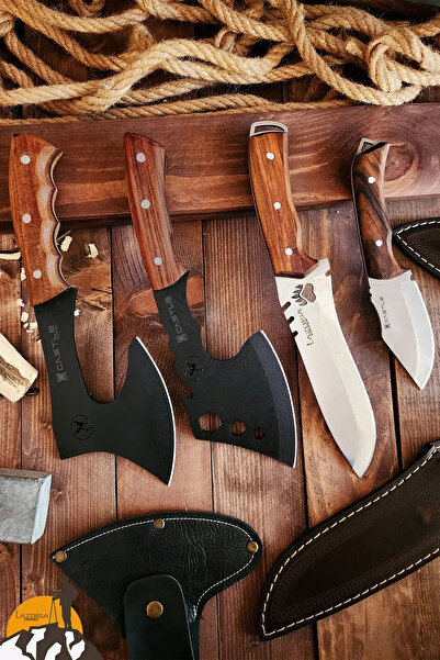 LAZBİSA 4 Lü Set Outdoor Balta Bıçak Set Kamp Baltası Bıçak Şef Bıçağı Nacak Budama Baltası Outb1z