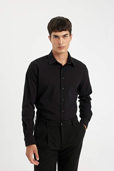 DeFacto Modern Fit Modern Kesim Krinkıl Kumaş Gofre Desenli Uzun Kollu Gömlek D5187AX24AU