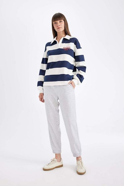 DeFacto Relax Fit Polo Neck Printed Striped Thick Sweatshirt D5926Ax24Au