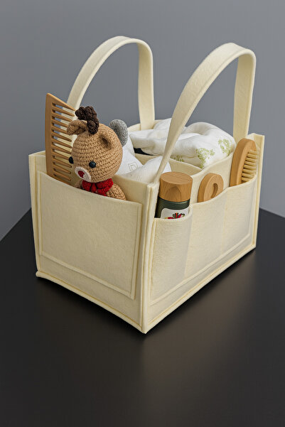 YUNUSOĞLU HOME Cream Thick Felt Mother Baby Care Bag Organizer for Newborn