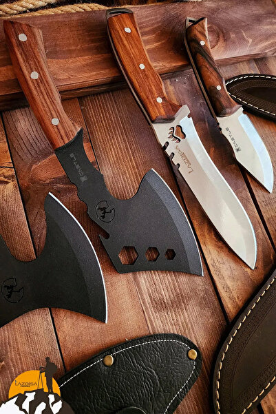 LAZBİSA 4 Lü Set Outdoor Balta Bıçak Set Kamp Baltası Bıçak Şef Bıçağı Nacak Budama Baltası Outb1z