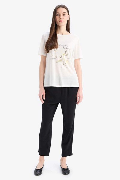 DeFacto DFC - Tricou cu mânecă scurtă cu imprimeu cu gâtul rotund cu ajustare normală