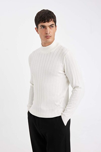 DeFacto Standart Fit Normal Kesim Yarım Balıkçı Yaka Jakarlı Triko Kazak D2943AX24AU