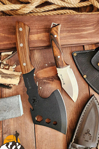 LAZBİSA 2 Li Outdoor Balta Bıçak Seti Kamp Baltası Şef Bıçağı Budama Baltası ...