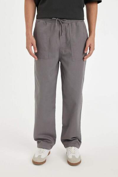 DeFacto %100 Pamuk Yazlık Jogger Pantolon Wide Leg Bol Rahat Kesim Paraşüt Beli Bağcıklı Geniş Bol Paça C915