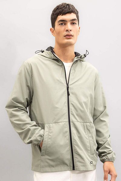 DeFacto Men's Khaki Water Repellent Slim Fit Slim Fit Hooded Zippered Pocket Raincoat Coat
