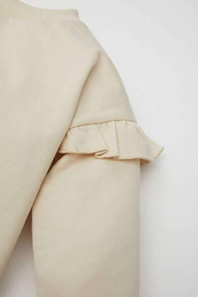 DeFacto Kız Bebek Bisiklet Yaka Çiçek Baskılı İçi Yumuşak Tüylü Sweatshirt D5573A524WN