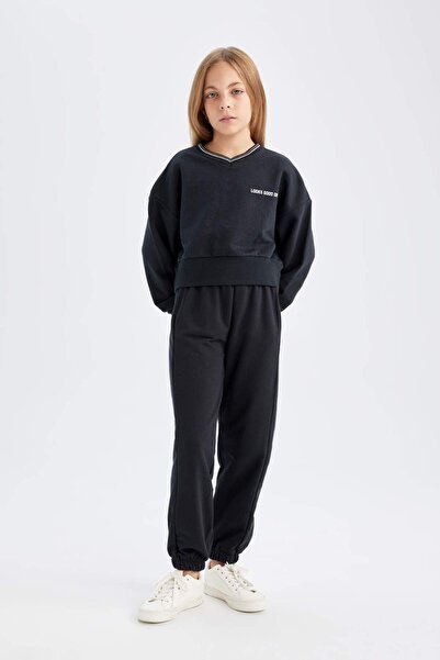 DeFacto Kız Çocuk 2'li Takım Baskılı Sweatshirt Beli Lastikli Eşofman Altı D4054A824WN