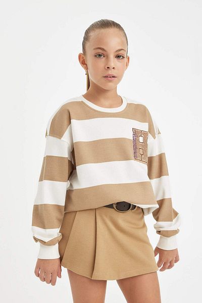 DeFacto Hanorac brodat pentru fete Relax Fit Crew Neck D3862A824AU