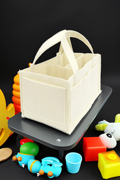 YUNUSOĞLU HOME Cream Thick Felt Mother Baby Care Bag Organizer for Newborn