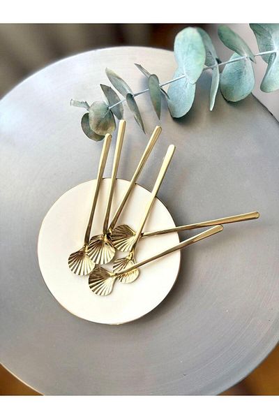 Dame Marie Patterned 6-Piece Gold Presentation Tea Spoon