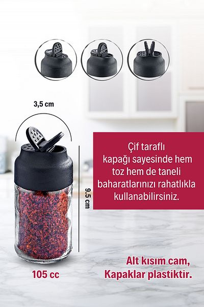GRİMOR Life Alice Set of 4 Double Covered Glass Spice Racks with Wooden Base Metal Stand - Salt Shaker Pepper Shaker