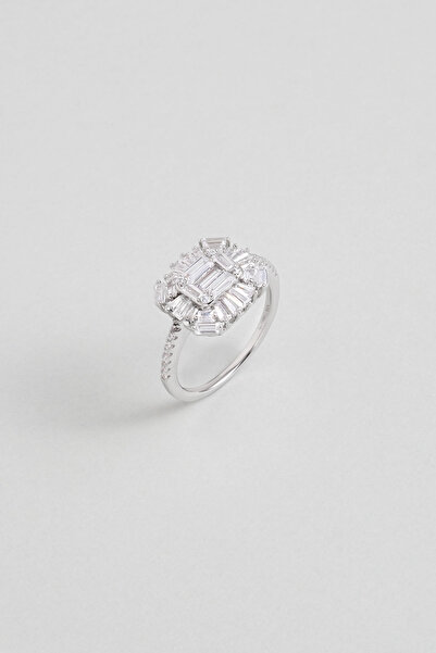 So CHIC... Baget Işıltısı 18 Ayar Beyaz Altın Kaplama Gümüş Yüzük