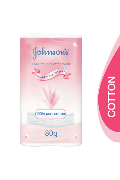 Johnson & Johnson قطن جونسون بيبي النقي المقطوع مسبقًا 80 جرامًا من القطن الناعم الخالي من الوبر لتنظيف لطيف