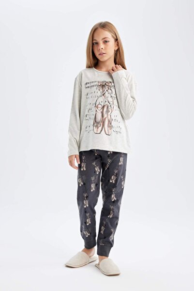 DeFacto Set de pijamale pentru fete, cu mâneci lungi, cu talie elastică, fund lung 3163690