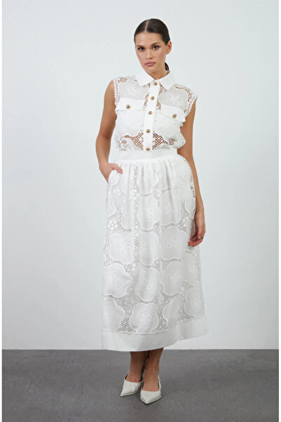 GİZİA İçi Astarlı Dantelli Beyaz Etek