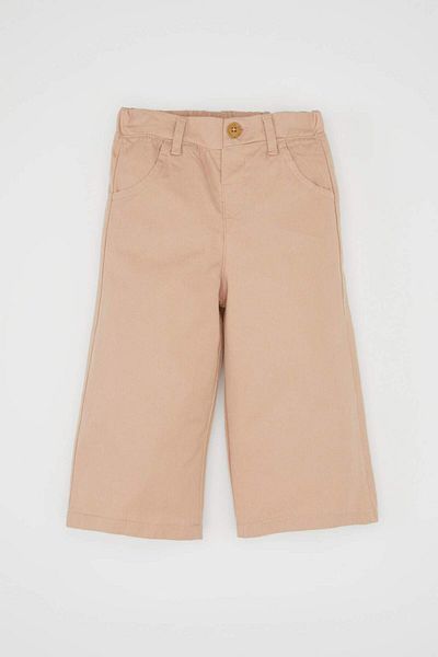 DeFacto Baby Girl Stretchy Banded Leg Elastic Waist Pocket Beige Gabardine Trousers D2996A524Au