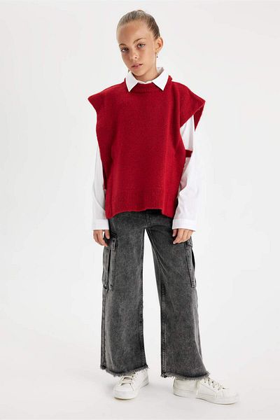 DeFacto Mädchen-Rundhalsausschnitt, einfarbiger Strickpullover C9660A824WN