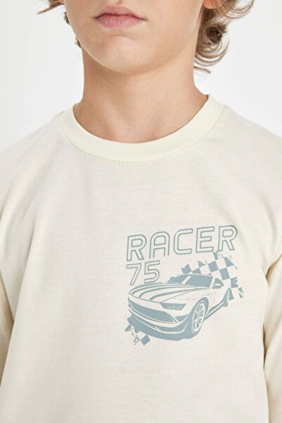 DeFacto Chlapčenská pyžamová súprava s dlhým rukávom s potlačou do auta D5213A824AU