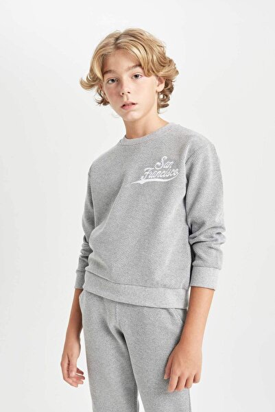 DeFacto Erkek Çocuk 2li Takım Bisiklet Yaka Baskılı Sweatshirt Beli Lastikli Jogger Eşofman Altı D2037A824AU