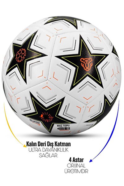 Telvesse Professional Soccer Ball 2025 Champions League Pump Hard Ground Carpet Field Football Ball No:5 Black