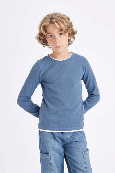 DeFacto Tricou cu mânecă lungă cu mânecă lungă, cu gât crew, pentru băieți, V1186a624au