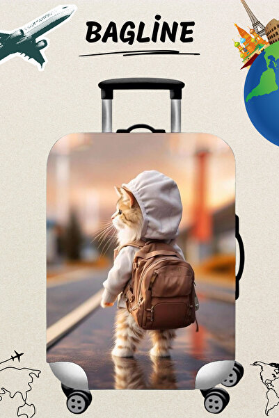 Bagline حقيبة سفر متينة من القماش المرن من الليكرا مع نمط سفر على شكل قطة