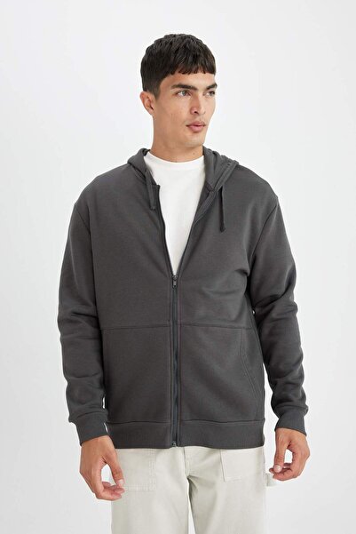 DeFacto Comfortable Fit Hooded Soft Feather Zip-Up Sweatshirt - D2323Ax24Au