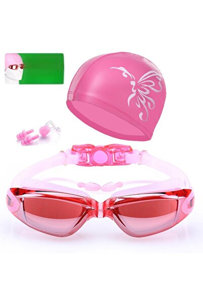 fun zone طقم نظارات سباحة عالية الدقة مقاومة للماء والضباب وقبعة سباحة مع سدا...