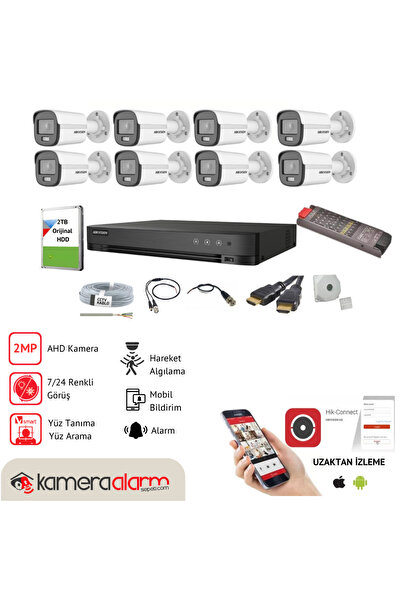 kamera alarm sepeti HIKVISION 8 KAMERALI, GECE GÜNDÜZ RENKLİ GÖRÜŞLÜ, SES KAY...