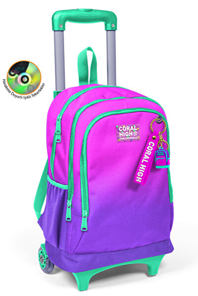 Coral High Pembe Mor Işıklı Tekerlekli Çekçekli Okul Çantası 23962