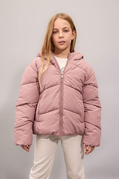 DeFacto Kız Çocuk Su İtici Rüzgar Geçirmez Kapüşonlu Cepli Fermuarlı Şişme Mont C5389A824AU