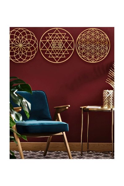Numa Concept Duvar Dekoru 3'lü Yaşam Çiçeği Gold Pleksi Salon Ofis Ve Antre İçin Tablo | 30x30 Cm