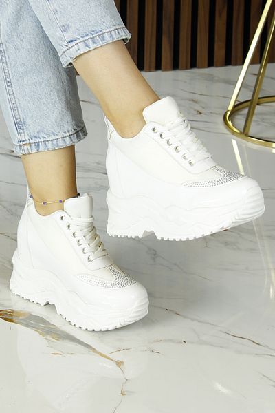 Erkan Saçmacı Pantofi casual Tatyana White Stone Hidden Wedge