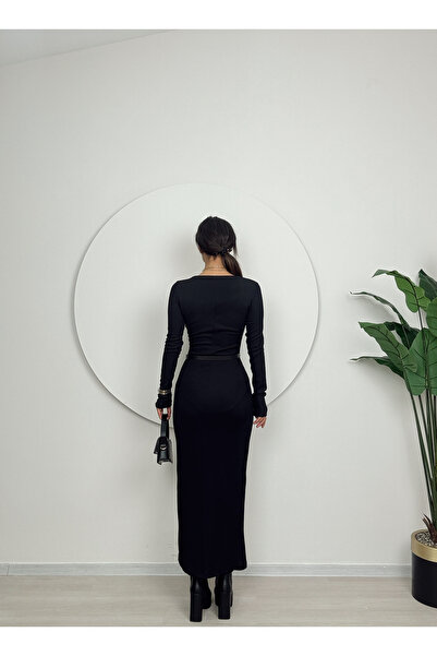 Fade u yaka örme elbise