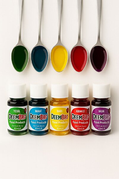 DEEMBRO Sıvı Gıda Boyası Seti 5 Adet 5 Renk 10 ml X Su Bazlı Likit Gıda Boyaları Set 1 5 Adet