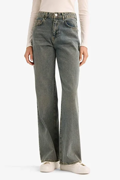DeFacto Blugi lungi cu talie înaltă - Pantaloni drepti largi lavabili D4316ax24au
