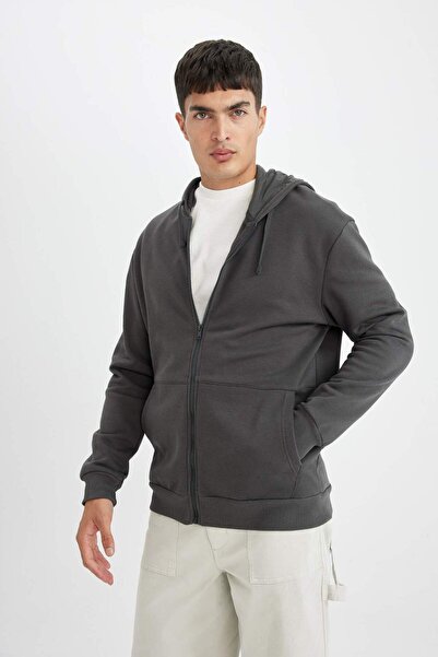 DeFacto Comfortable Fit Hooded Soft Feather Zip-Up Sweatshirt - D2323Ax24Au