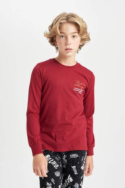 DeFacto Erkek Çocuk Pijama Takımı Baskılı Uzun Kollu Üst Uzun Alt D2842A824AU