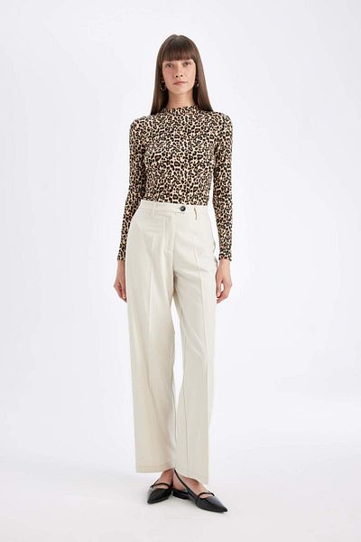 DeFacto Tricou cu mânecă lungă cu jumătate de gât cu model leopard, slim fit, slim fit D4983AX24AU