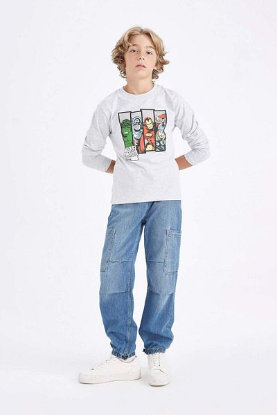 DeFacto Tricou gri cu mânecă lungă, cu gâtul rotund, Marvel Comics, pentru băieți C9735a824au