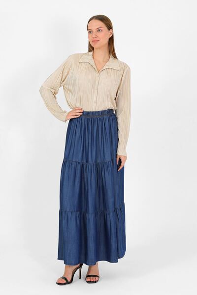 VELLICHOR BELİ LASTİKLİ BÜZGÜLÜ ETEK Koyu Mavi