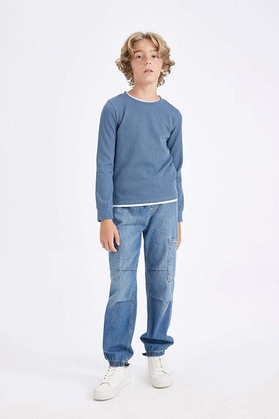 DeFacto Tricou cu mânecă lungă cu mânecă lungă, cu gât crew, pentru băieți, V1186a624au