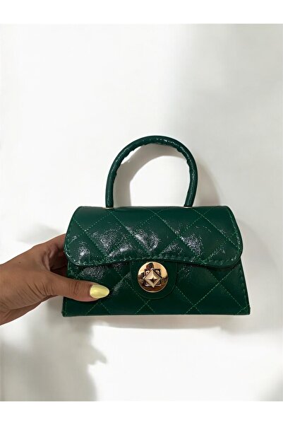 Melos Butik Γυναικεία τσάντα χεριού και ώμου με καπιτονέ σμαραγδί πράσινο με λεπτομέρεια κλειδαριάς