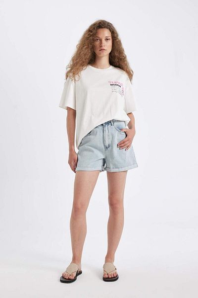 DeFacto Pantaloni scurți Mom Fit cu talie înaltă - D4582AX24HS